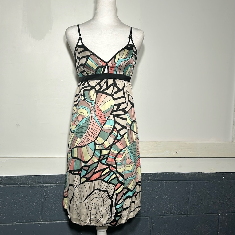 Double Zero spaghetti strap triangle top empire waste, geometric flower dress
